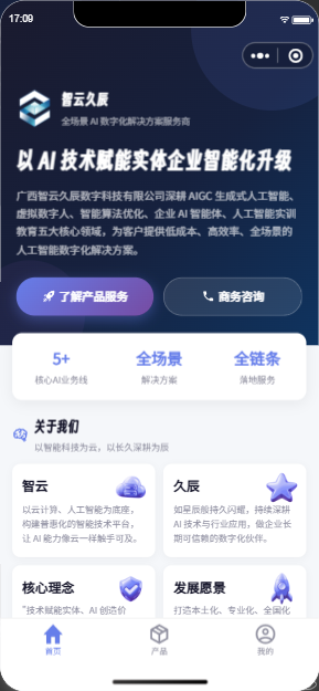 智云久辰小程序首页真实截图
